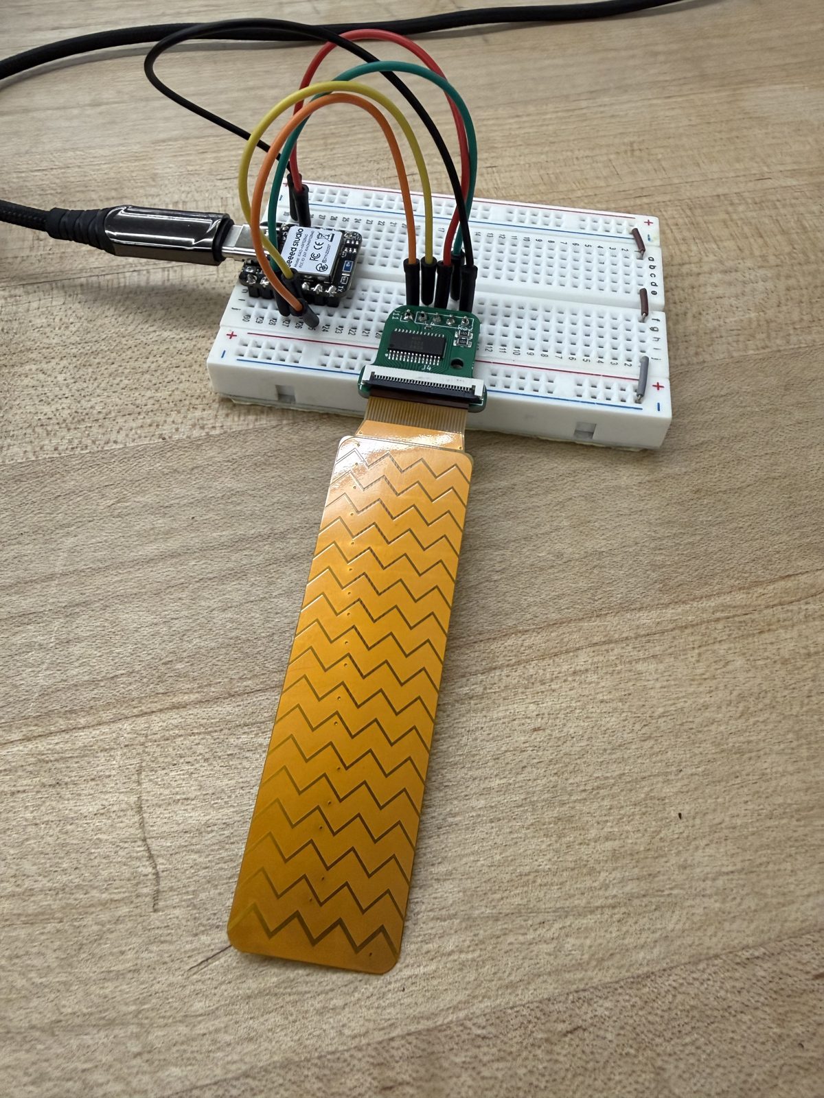 The first single strip, on a breadboard