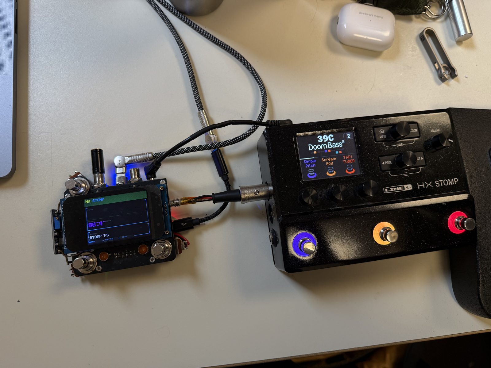 Wired next to a Line 6 HX Stomp on the desk