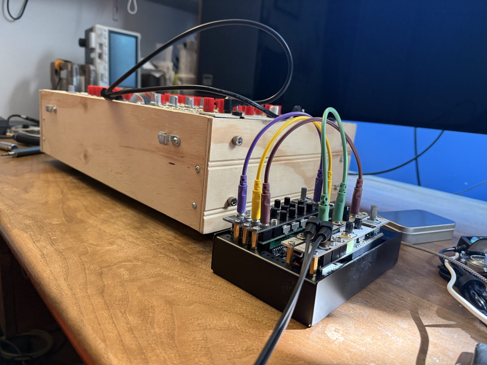 My 2-row eurorack next to the micro eurorack